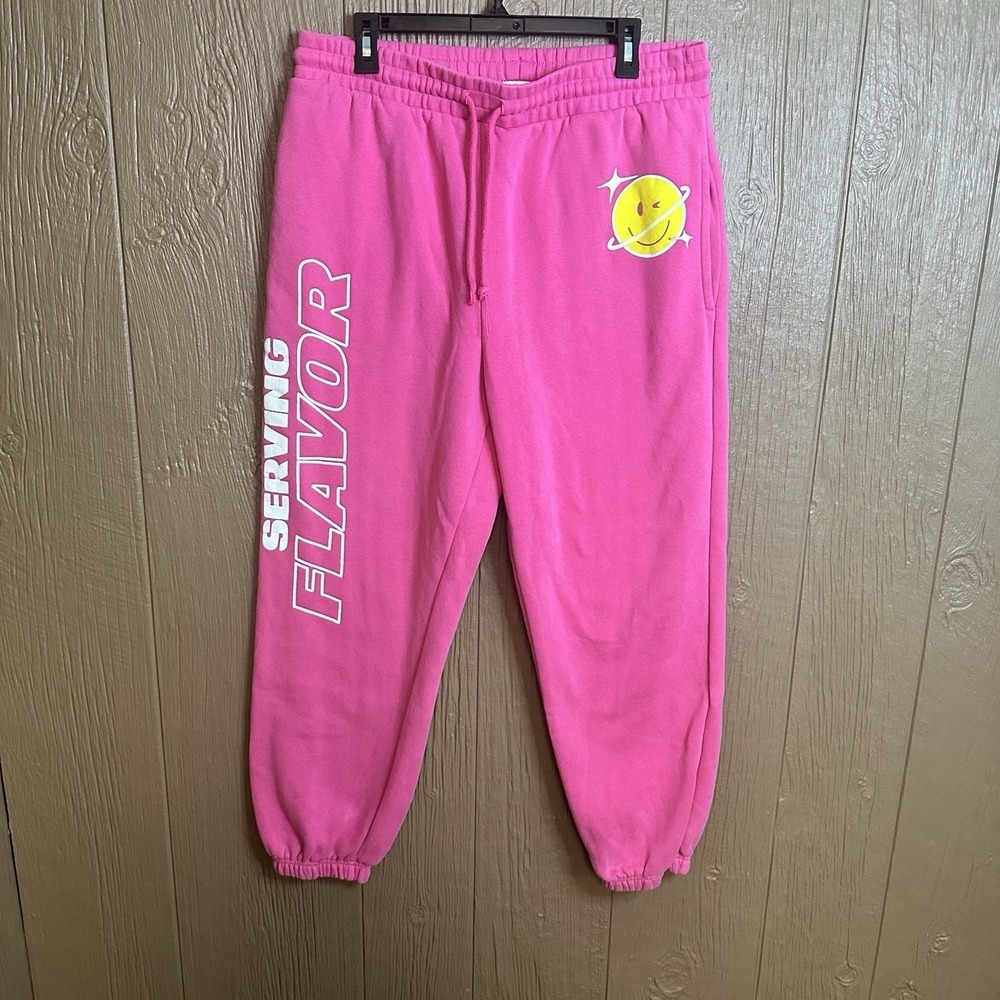 Poppi Forever Icon Serving Flavor Graphic Joggers Smiley Face Pink Sz XL Trendy - Picture 2 of 7
